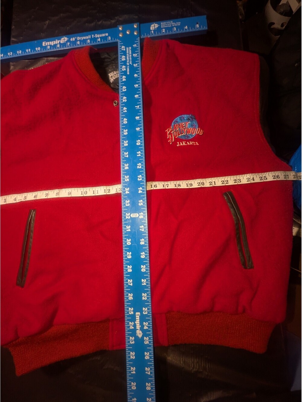 Vintage Planet Hollywood Jakarta Mens Varsity Jacket Red Wool blend & leather - Picture 10 of 13